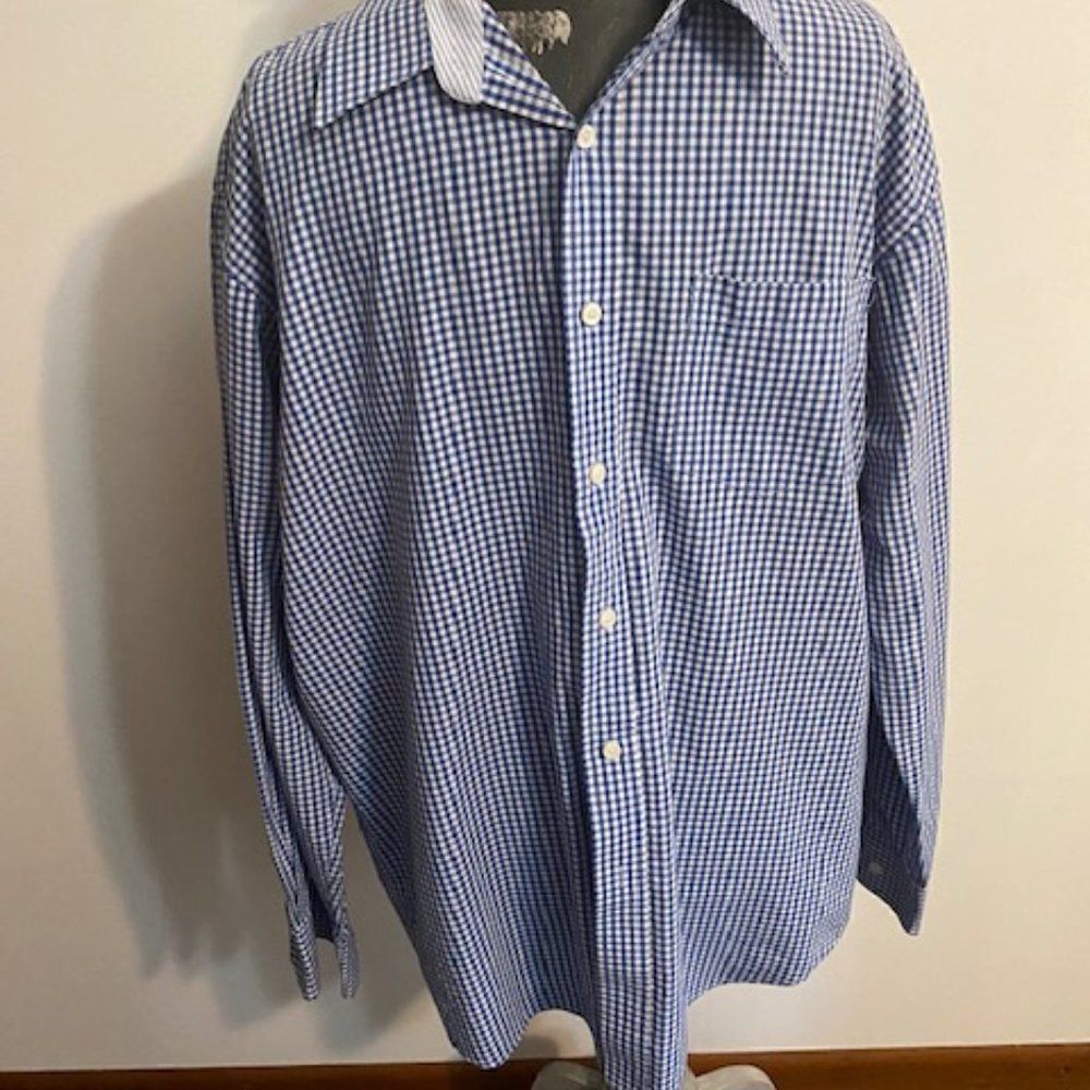 James Tattersall Blue White Plaid button-down shirt, size XL